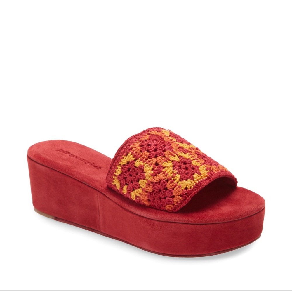 Jeffrey Campbell mix up crotchet platform slide in red